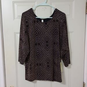 PerSeption Concept  Women’s Black and Metallic 3/4 sleeve blouse size large